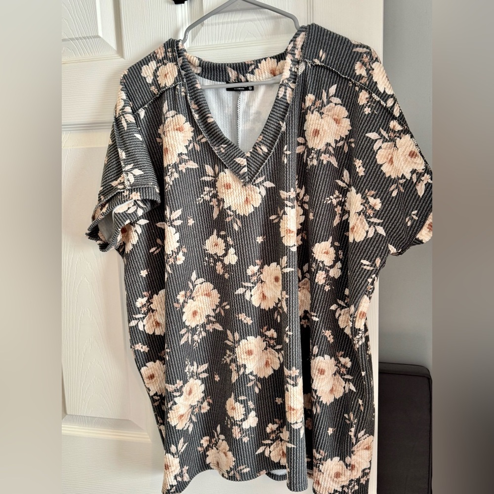 HEIMISH USA Ribbed Knit Top with Floral Print